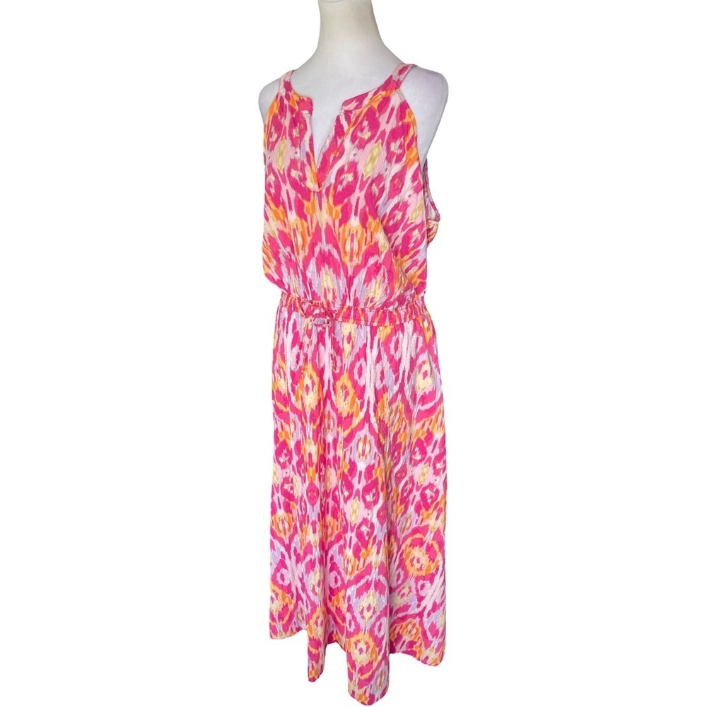 NWT Lane Bryant Pink Split-Neck Tie Waist Maxi Dress Seersucker Size 16